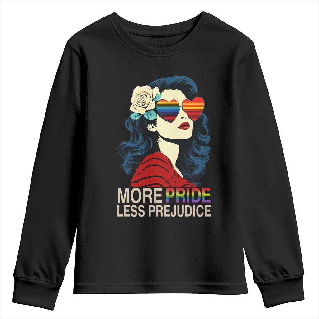 More Pride Less Prejudice Youth Sweatshirt Retro Pride Month LGBTQ Feminist TS02 Black Print Your Wear