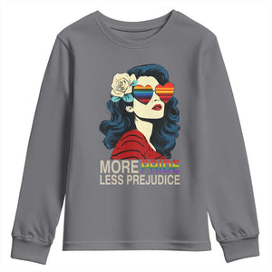 More Pride Less Prejudice Youth Sweatshirt Retro Pride Month LGBTQ Feminist TS02 Charcoal Print Your Wear