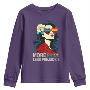 More Pride Less Prejudice Youth Sweatshirt Retro Pride Month LGBTQ Feminist TS02 Purple Print Your Wear