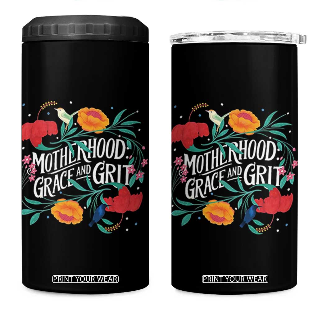 Motherhood Grace And Grit 4 in 1 Can Cooler Tumbler Boho Floral Mother's Day TS11 One Size: 16 oz Black Print Your Wear