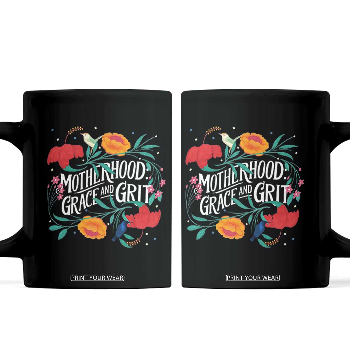 Motherhood Grace And Grit Coffee Mug Boho Floral Mother's Day TS11 Black Print Your Wear