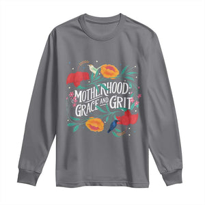 Motherhood Grace And Grit Long Sleeve Shirt Boho Floral Mother's Day TS11 Charcoal Print Your Wear