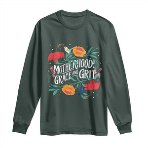 Motherhood Grace And Grit Long Sleeve Shirt Boho Floral Mother's Day TS11 Dark Forest Green Print Your Wear