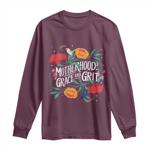 Motherhood Grace And Grit Long Sleeve Shirt Boho Floral Mother's Day TS11 Maroon Print Your Wear