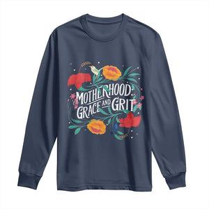Motherhood Grace And Grit Long Sleeve Shirt Boho Floral Mother's Day TS11 Navy Print Your Wear