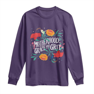 Motherhood Grace And Grit Long Sleeve Shirt Boho Floral Mother's Day TS11 Purple Print Your Wear