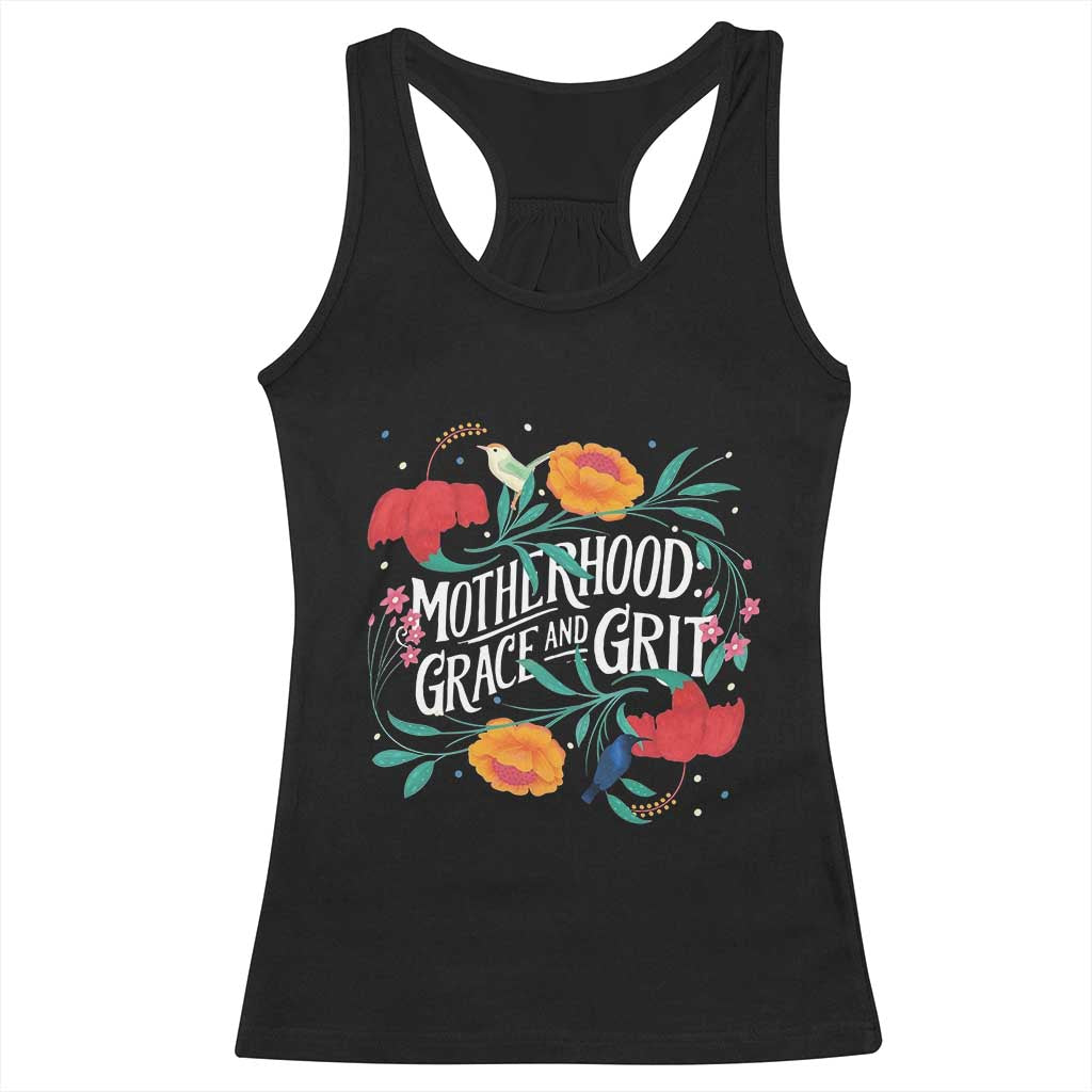 Motherhood Grace And Grit Racerback Tank Top Boho Floral Mother's Day TS11 Black Print Your Wear