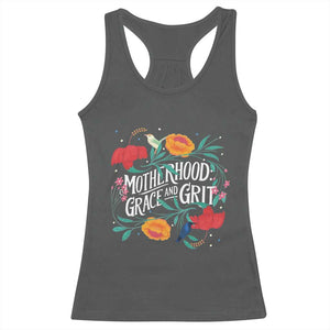 Motherhood Grace And Grit Racerback Tank Top Boho Floral Mother's Day TS11 Dark Heather Print Your Wear