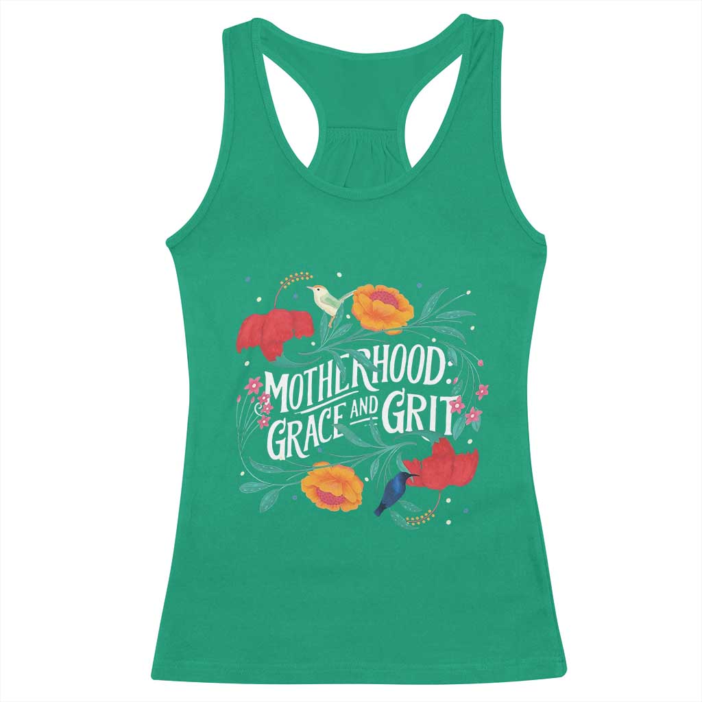 Motherhood Grace And Grit Racerback Tank Top Boho Floral Mother's Day TS11 Irish Green Print Your Wear