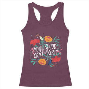 Motherhood Grace And Grit Racerback Tank Top Boho Floral Mother's Day TS11 Maroon Print Your Wear