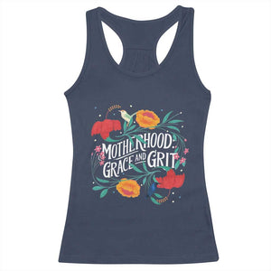 Motherhood Grace And Grit Racerback Tank Top Boho Floral Mother's Day TS11 Navy Print Your Wear