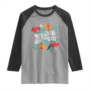 Motherhood Grace And Grit Raglan Shirt Boho Floral Mother's Day TS11 Sport Gray Black Print Your Wear