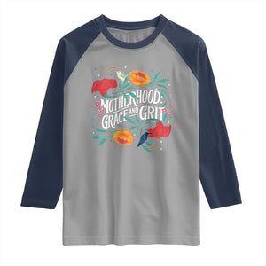 Motherhood Grace And Grit Raglan Shirt Boho Floral Mother's Day TS11 Sport Gray Navy Print Your Wear