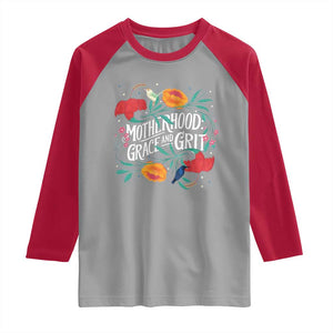 Motherhood Grace And Grit Raglan Shirt Boho Floral Mother's Day TS11 Sport Gray Red Print Your Wear