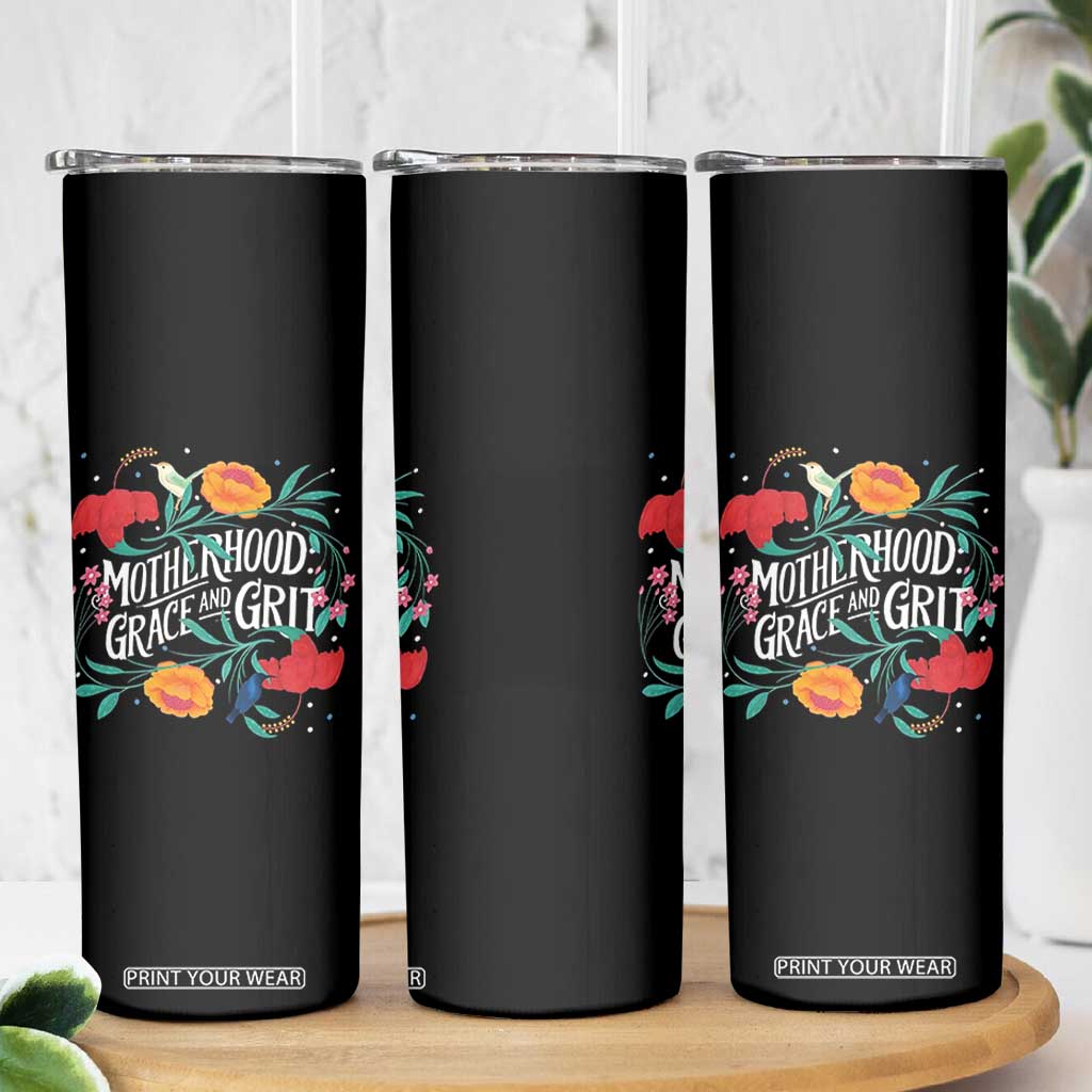 Motherhood Grace And Grit Skinny Tumbler Boho Floral Mother's Day TS11 Print Your Wear