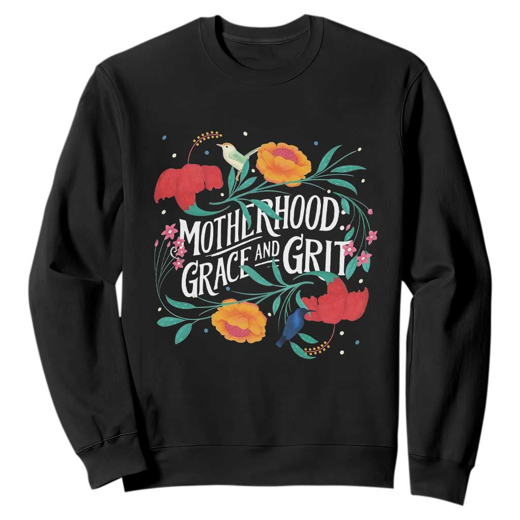 Motherhood Grace And Grit Sweatshirt Boho Floral Mother's Day TS11 Black Print Your Wear