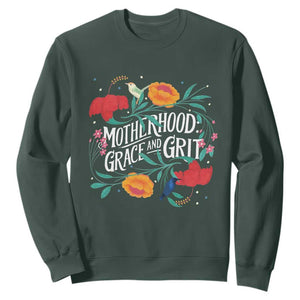 Motherhood Grace And Grit Sweatshirt Boho Floral Mother's Day TS11 Dark Forest Green Print Your Wear