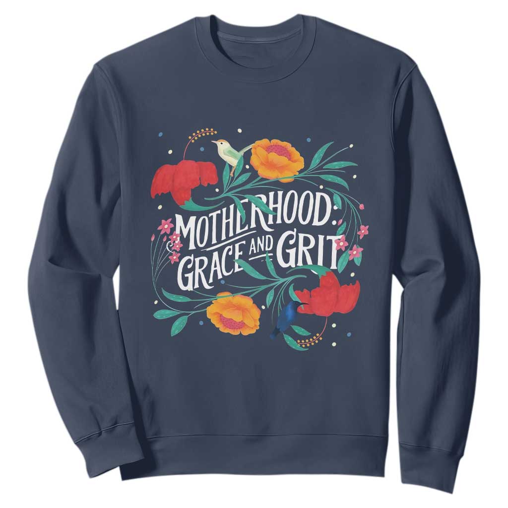 Motherhood Grace And Grit Sweatshirt Boho Floral Mother's Day TS11 Navy Print Your Wear