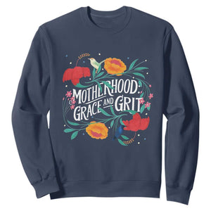 Motherhood Grace And Grit Sweatshirt Boho Floral Mother's Day TS11 Navy Print Your Wear