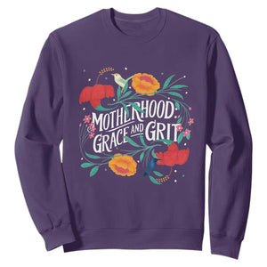 Motherhood Grace And Grit Sweatshirt Boho Floral Mother's Day TS11 Purple Print Your Wear