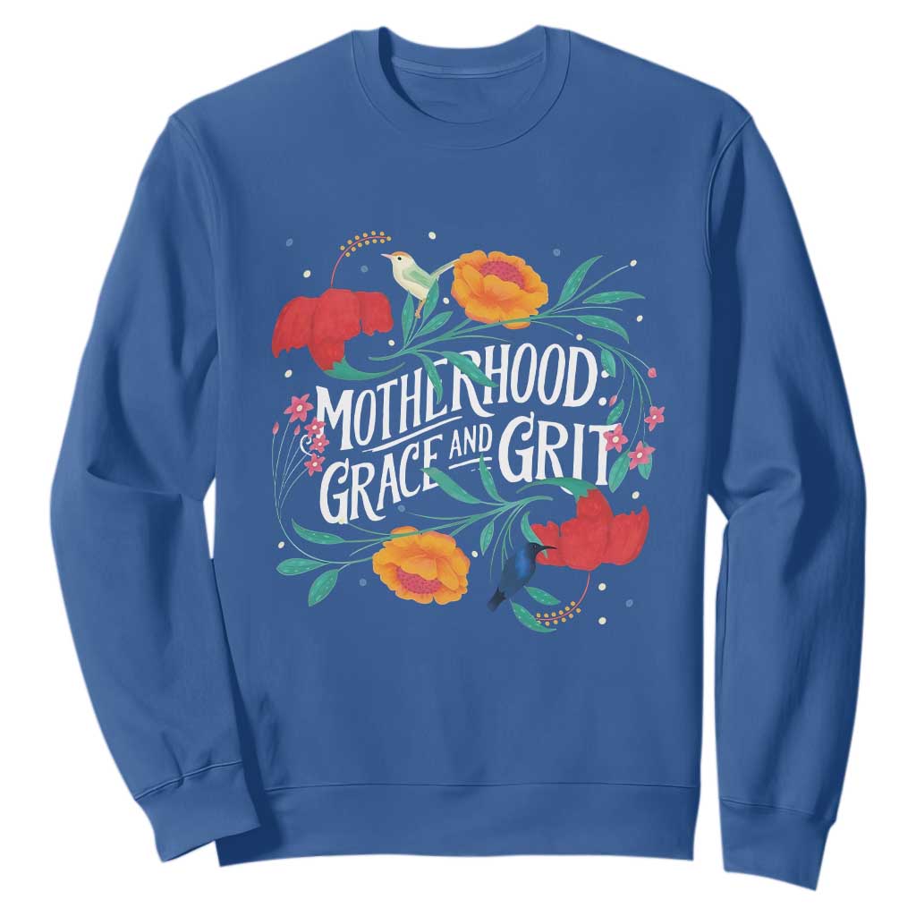 Motherhood Grace And Grit Sweatshirt Boho Floral Mother's Day TS11 Royal Blue Print Your Wear