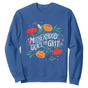 Motherhood Grace And Grit Sweatshirt Boho Floral Mother's Day TS11 Royal Blue Print Your Wear
