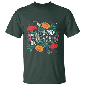 Motherhood Grace And Grit T Shirt Boho Floral Mother's Day TS11 Dark Forest Green Print Your Wear