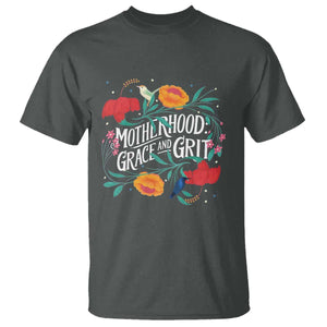 Motherhood Grace And Grit T Shirt Boho Floral Mother's Day TS11 Dark Heather Print Your Wear