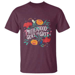 Motherhood Grace And Grit T Shirt Boho Floral Mother's Day TS11 Maroon Print Your Wear