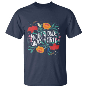 Motherhood Grace And Grit T Shirt Boho Floral Mother's Day TS11 Navy Print Your Wear