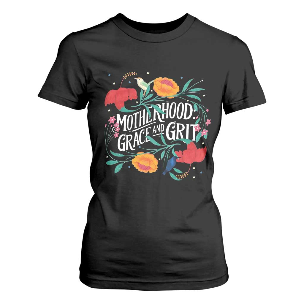 Motherhood Grace And Grit T Shirt For Women Boho Floral Mother's Day TS11 Black Print Your Wear
