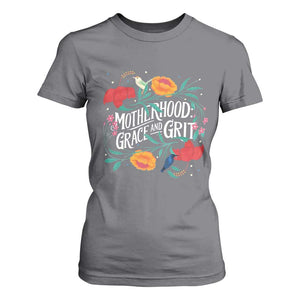 Motherhood Grace And Grit T Shirt For Women Boho Floral Mother's Day TS11 Charcoal Print Your Wear