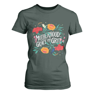 Motherhood Grace And Grit T Shirt For Women Boho Floral Mother's Day TS11 Dark Forest Green Print Your Wear