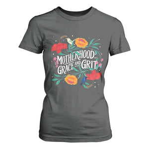 Motherhood Grace And Grit T Shirt For Women Boho Floral Mother's Day TS11 Dark Heather Print Your Wear