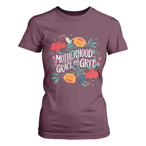 Motherhood Grace And Grit T Shirt For Women Boho Floral Mother's Day TS11 Maroon Print Your Wear
