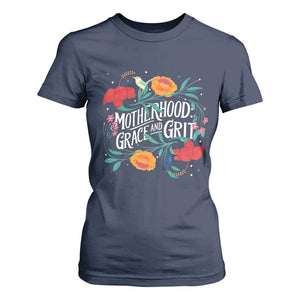 Motherhood Grace And Grit T Shirt For Women Boho Floral Mother's Day TS11 Navy Print Your Wear