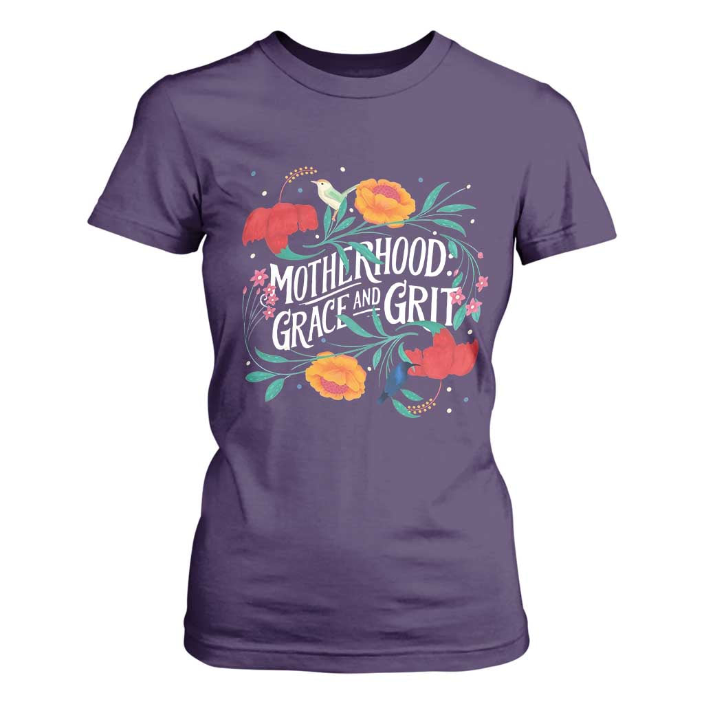 Motherhood Grace And Grit T Shirt For Women Boho Floral Mother's Day TS11 Purple Print Your Wear