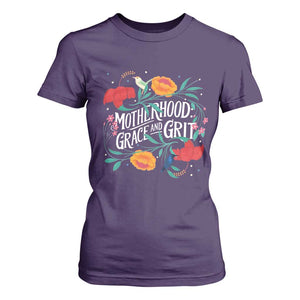 Motherhood Grace And Grit T Shirt For Women Boho Floral Mother's Day TS11 Purple Print Your Wear