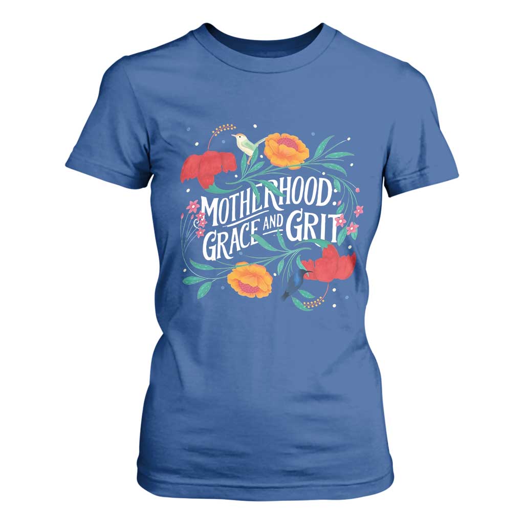 Motherhood Grace And Grit T Shirt For Women Boho Floral Mother's Day TS11 Royal Blue Print Your Wear