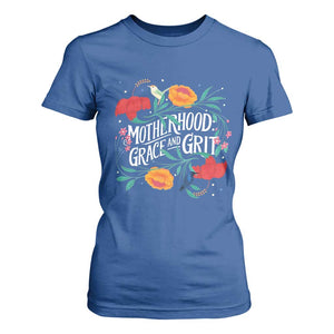 Motherhood Grace And Grit T Shirt For Women Boho Floral Mother's Day TS11 Royal Blue Print Your Wear