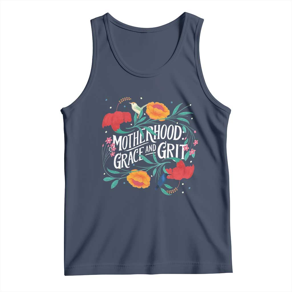 Motherhood Grace And Grit Tank Top Boho Floral Mother's Day TS11 Navy Print Your Wear
