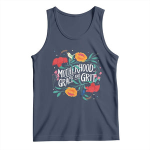 Motherhood Grace And Grit Tank Top Boho Floral Mother's Day TS11 Navy Print Your Wear