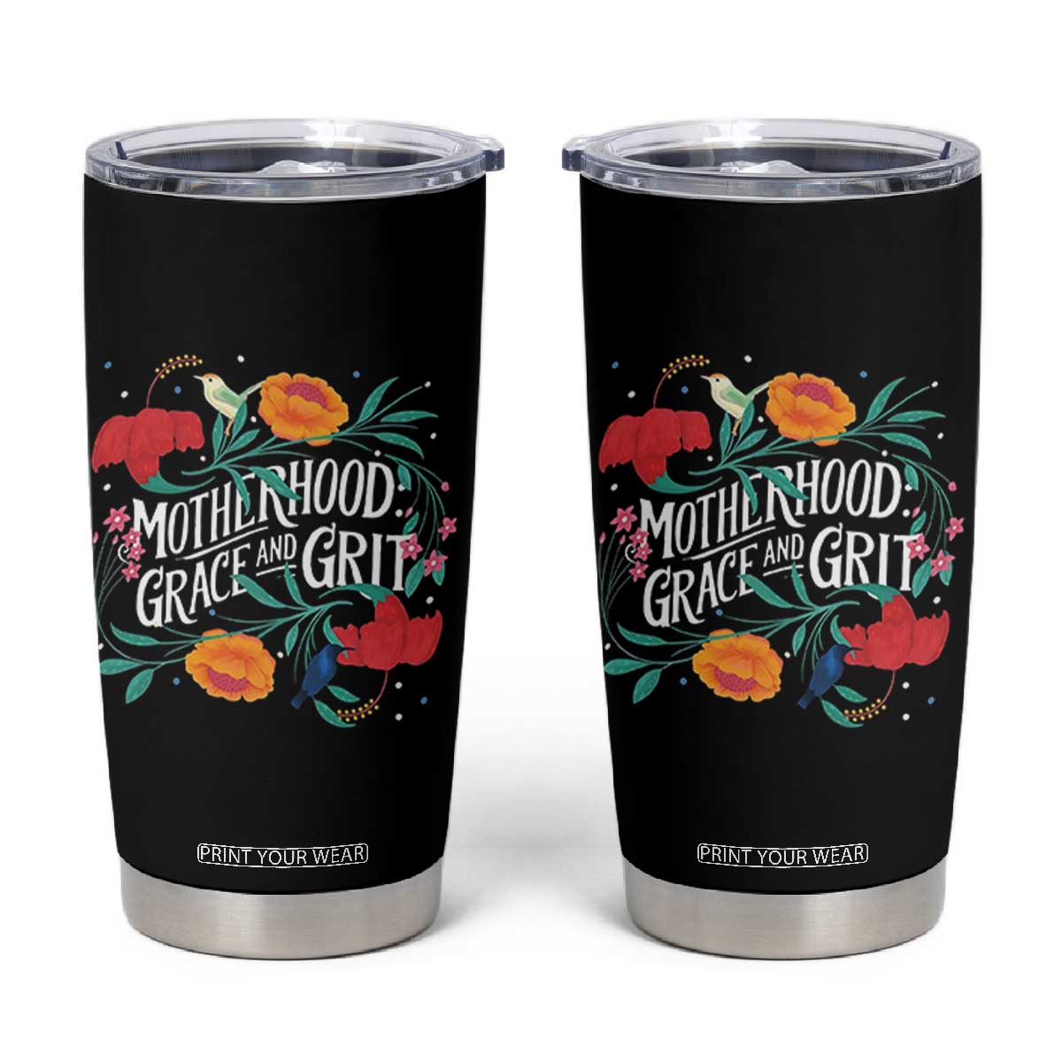 Motherhood Grace And Grit Tumbler Cup Boho Floral Mother's Day TS11 Black Print Your Wear