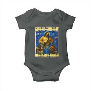 Music Give Us This Day Our Daily Shred Baby Onesie Funny Jesus Rock Guitar Meme TS02 Dark Heather Print Your Wear