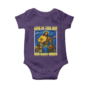 Music Give Us This Day Our Daily Shred Baby Onesie Funny Jesus Rock Guitar Meme TS02 Purple Print Your Wear