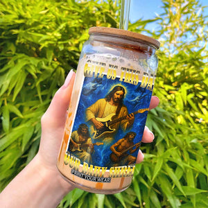 Music Give Us This Day Our Daily Shred Glass Can Funny Jesus Rock Guitar Meme TS02 Print Your Wear