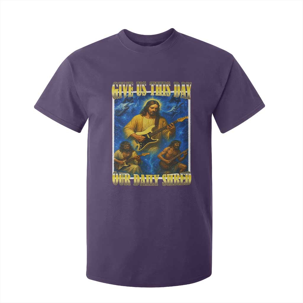 Music Give Us This Day Our Daily Shred T Shirt For Kid Funny Jesus Rock Guitar Meme TS02 Purple Print Your Wear