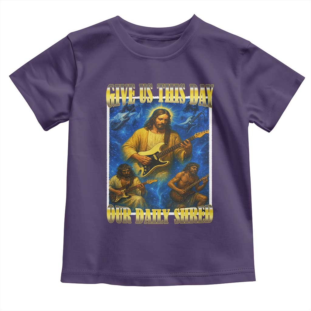 Music Give Us This Day Our Daily Shred Toddler T Shirt Funny Jesus Rock Guitar Meme TS02 Purple Print Your Wear