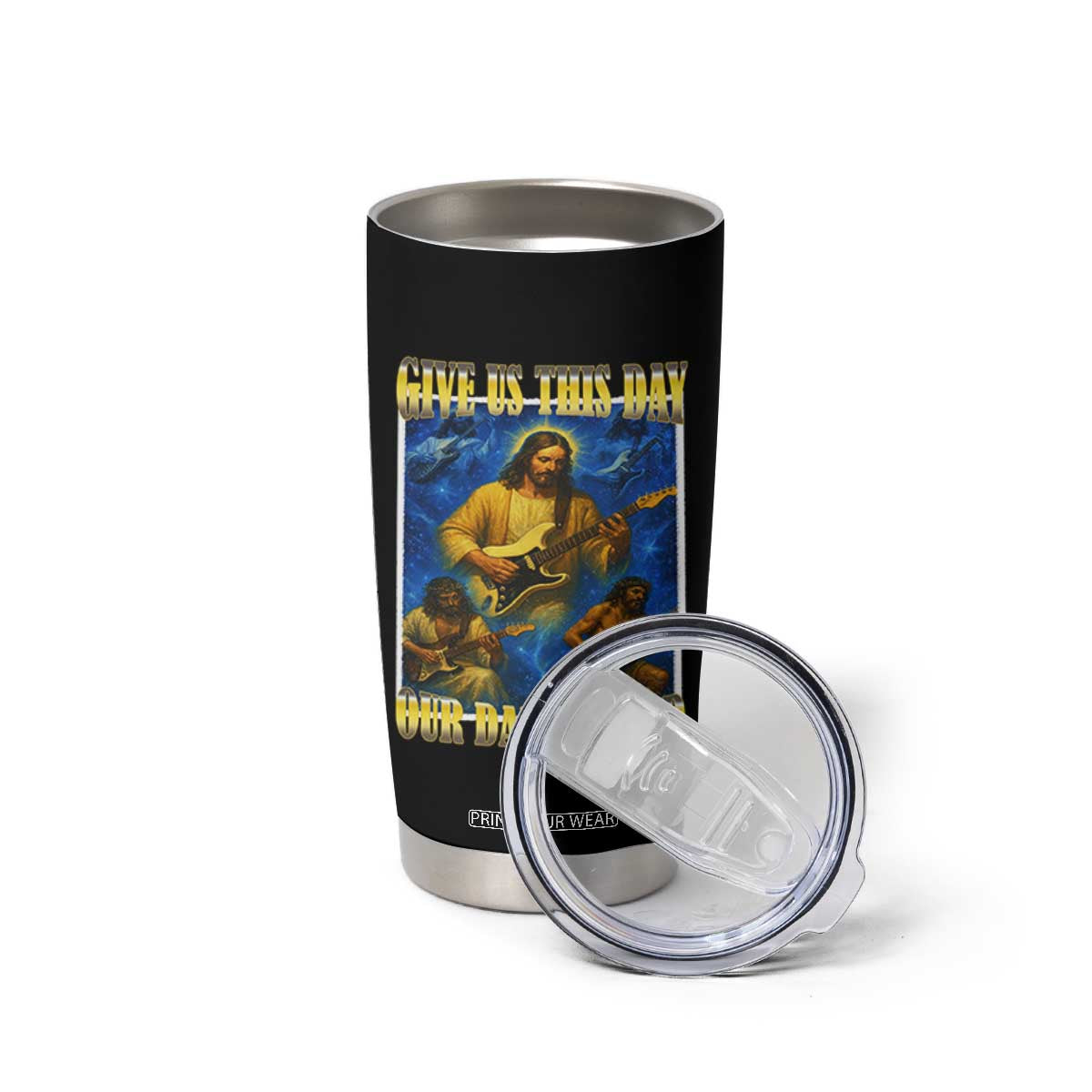 Music Give Us This Day Our Daily Shred Tumbler Cup Funny Jesus Rock Guitar Meme TS02 Print Your Wear