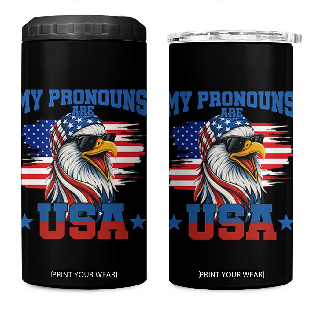 My Pronouns Are USA 4 in 1 Can Cooler Tumbler Bold Patriotic Eagle with American Flag Bandana Mullet TS02 One Size: 16 oz Black Print Your Wear